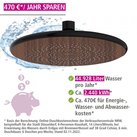 Regenduschkopf Watersaving Wood, Ø 22,5 cm 