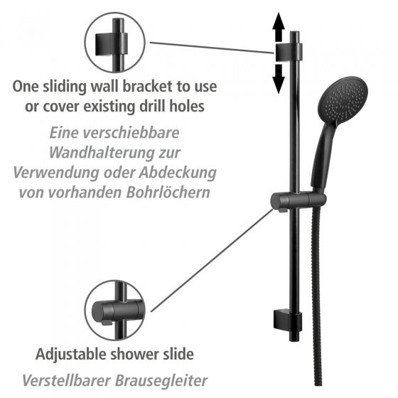 Brauseset Mod. Young Schwarz, Länge Stange: 66 cm