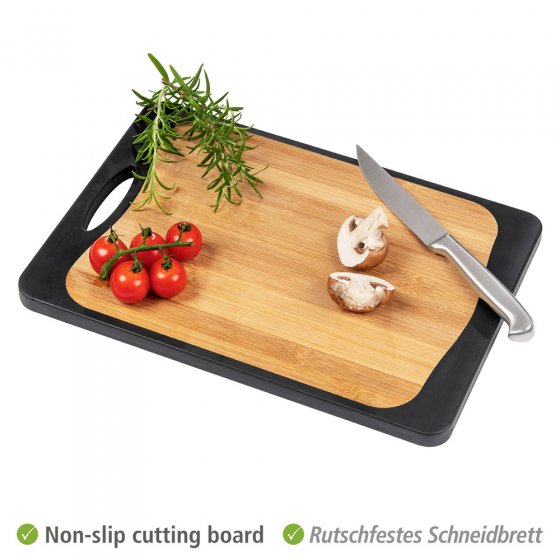 Schneidebrett Mod. Kombi Schwarz, mit Griff und Saftrille