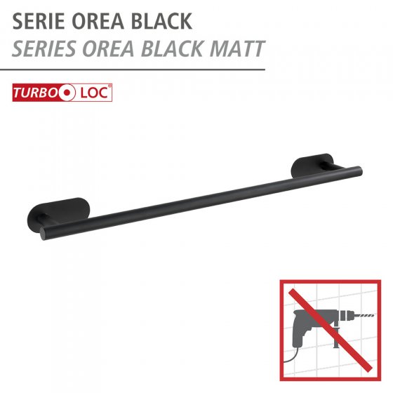 Turbo-Loc® Badetuchstange Mod. Orea Uno Black Matt, 60 cm, Befestigen ohne bohren 