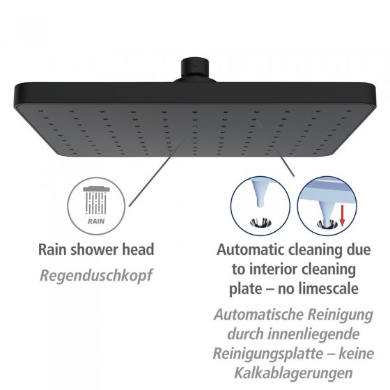 Regenduschkopf Automatic Cleaning Schwarz, 25 x 17 cm