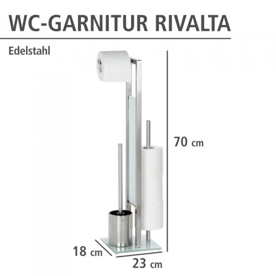 Stand WC-Garnitur Mod. Rivalta Edelstahl Matt, integrierter Toilettenpapierhalter