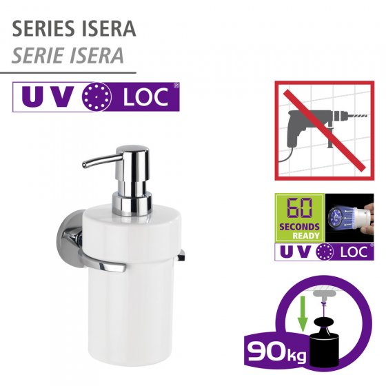 UV-Loc® Seifenspender Mod. Isera, Befestigen ohne Bohren mit innovativem Klebesystem