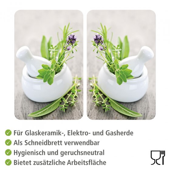 Herdabdeckplatte Universal Kräutergarten 2er Set, für alle Herdarten