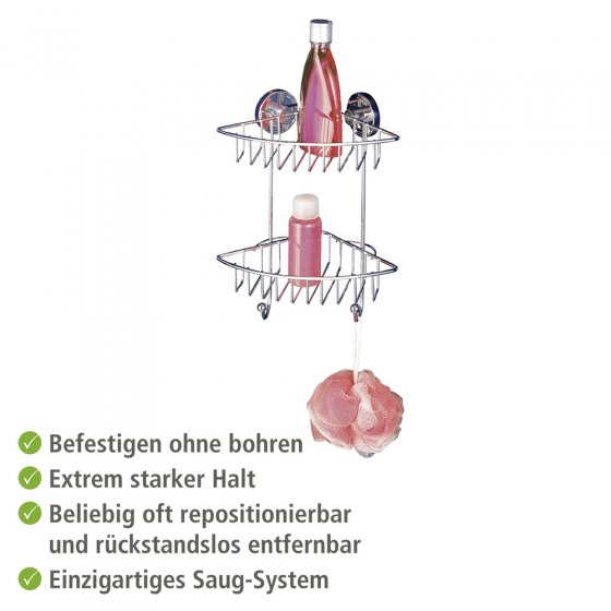 Vacuum-Loc® Eckregal Mod. Bari 2 Etagen, Befestigen ohne bohren 