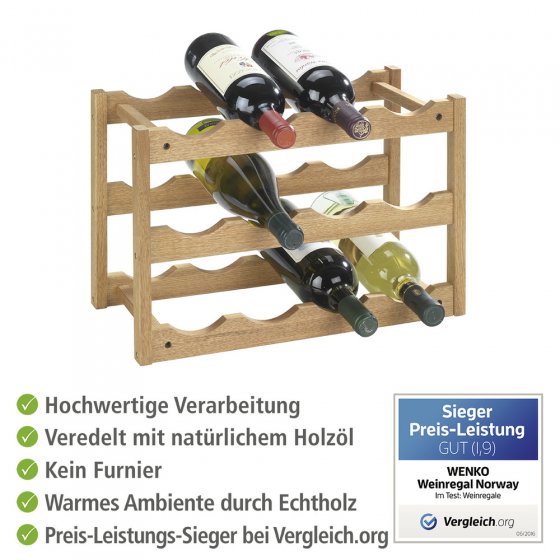 Weinregal Mod. Norway aus Walnussholz, für 12 Flaschen, massiv