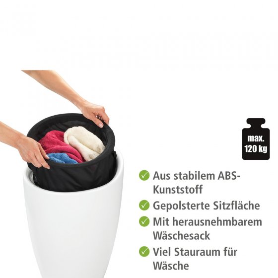 Hocker Mod. Candy White matt, mit abnehmbarem Wäschesammler