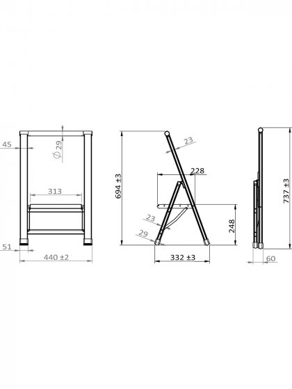 Alu-Design Klapptrittleiter 2-stufig Silber, rutschsichere XXL-Stufen