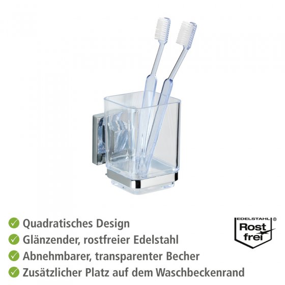 Vacuum-Loc® Zahnputzbecher Mod. Quadro Edelstahl, Befestigen ohne bohren 