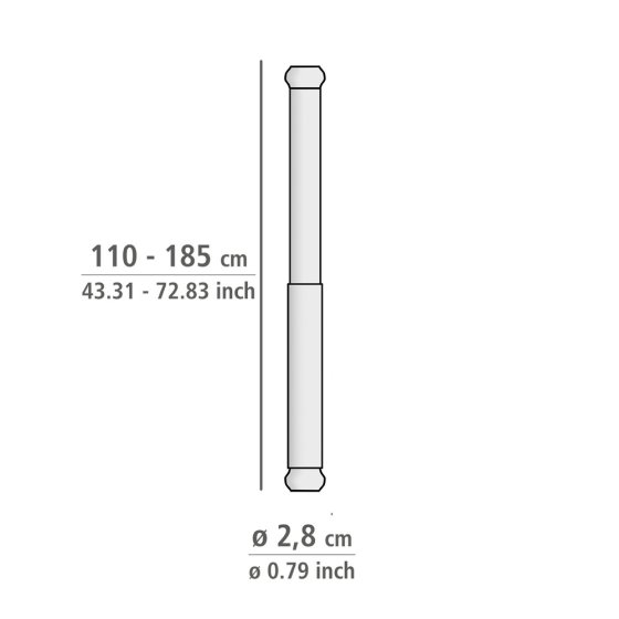 Teleskop-Duschstange Mod. Luz 110 - 185 cm, Schwarz, ausziehbar, aus rostfreiem Aluminium 