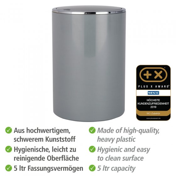 Schwingdeckeleimer Mod. Inca Grey, hochwertiger Kunststoff, 5 Liter