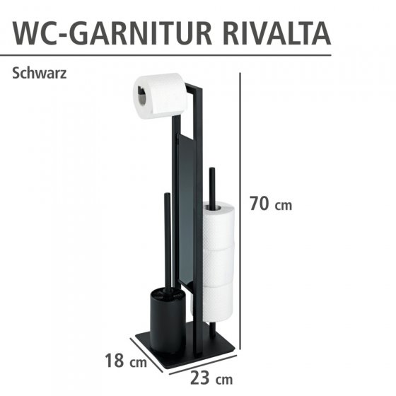 Stand WC-Garnitur Mod. Rivalta Schwarz matt, integrierter Toilettenpapierhalter und WC-Bürstenhalter