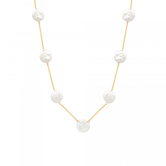 Halskette 925 Silber Choker vergoldet flache Süßwasserzucht Perlen 