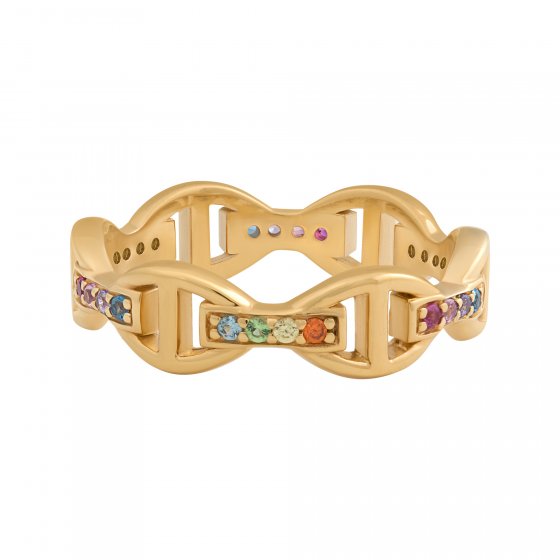 Ring 925 Silber vergoldet mit Zirkonia Rainbow 