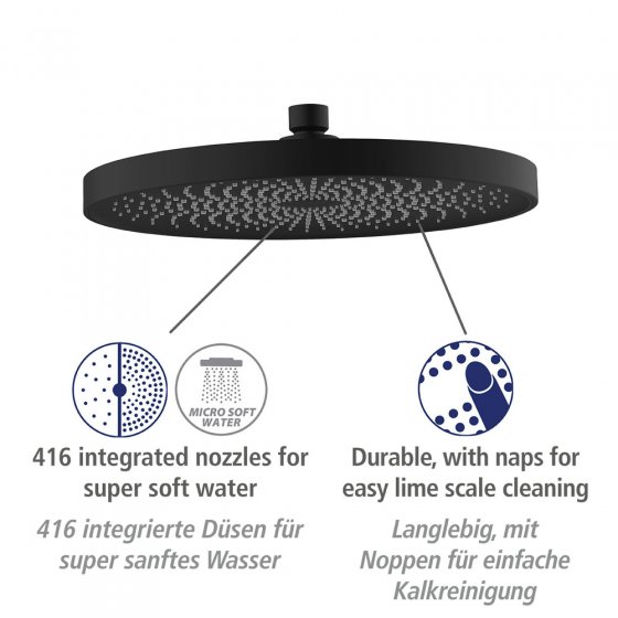 Duschkopf Mod. Softwater Schwarz matt, Ø 26 cm