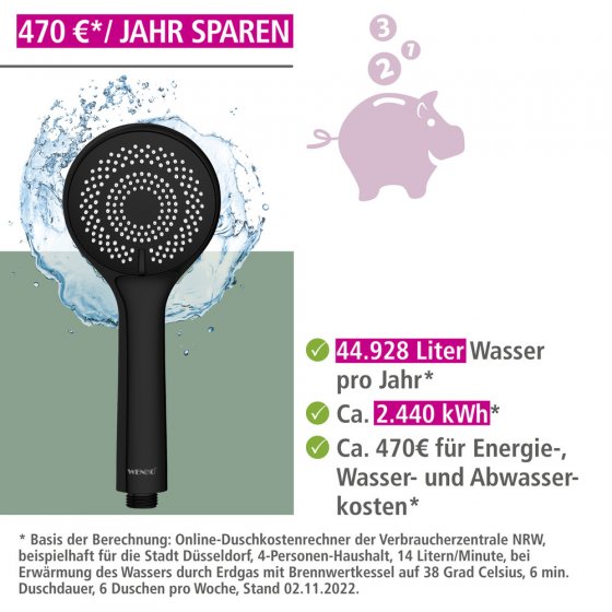 Duschkopf Watersaving Ø 96 cm 3 Funktionen, Ø 9,5 cm 