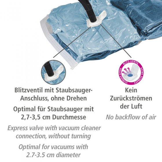 Vakuum Beutel Set Transparent, 6-teilig, platzsparende Kleideraufbewahrung mit Pumpe