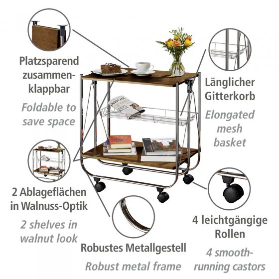 Servierwagen Mod. Dinett Deluxe Walnuss, zusammenklappbar