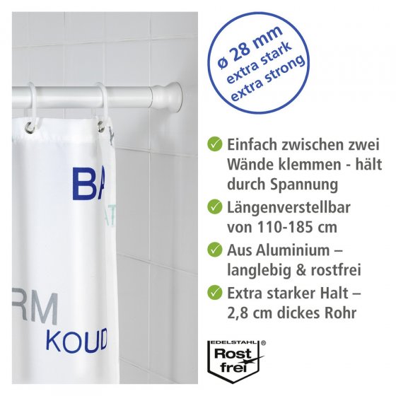 Teleskop Duschstange extra stark Weiß 110 - 185 cm, extra stabil mit Ø 2,8 cm