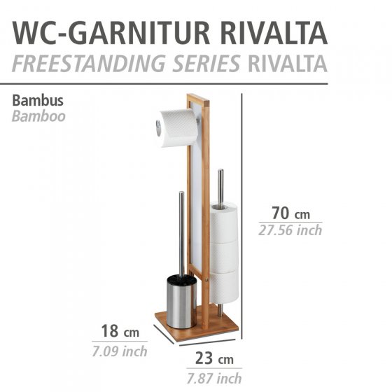 Stand WC-Garnitur Mod. Rivalta Bambus, integrierter Toilettenpapierhalter und WC-Bürstenhalter