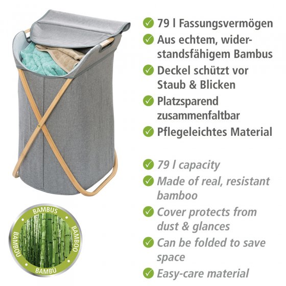 Wäschesammler Mod. Bahari aus Bambus, Wäschekorb, 79 l