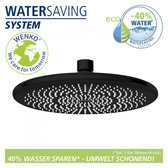 Regenduschkopf Watersaving Schwarz, Ø 22,5 cm 