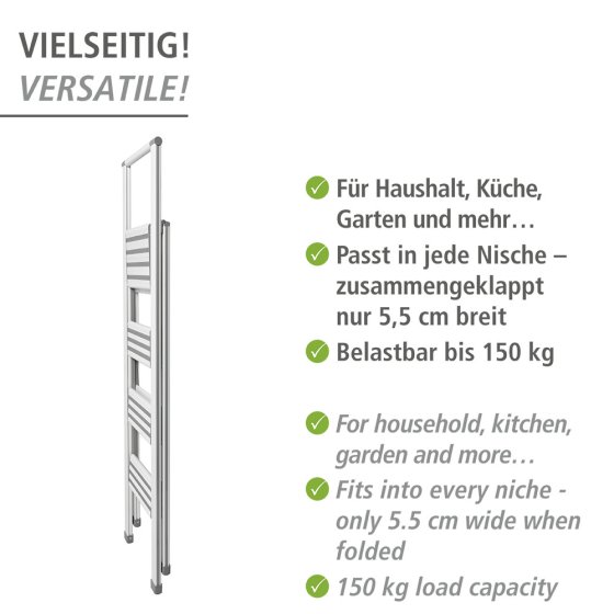 Alu-Design Klapptrittleiter 4-stufig Weiß, rutschsichere Stufen 