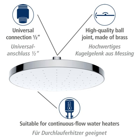 Regenduschkopf Automatic Cleaning Ø 22,5 cm, Anti-Kalk Universal-Kopfbrause 
