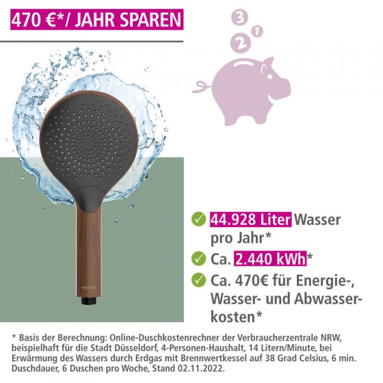 Duschkopf Watersaving Wood, Ø 12 cm 