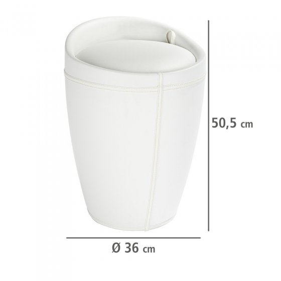Hocker Mod. Candy White in Lederoptik, mit abnehmbarem Wäschesammler
