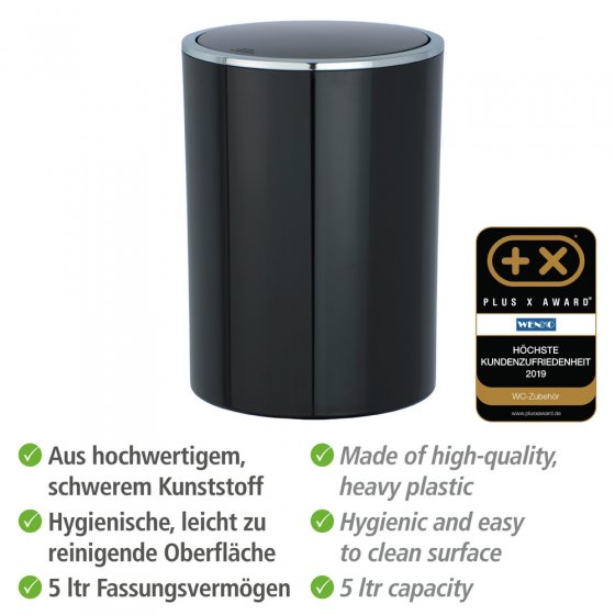 Schwingdeckeleimer Mod. Inca Black, hochwertiger Kunststoff, 5 Liter 