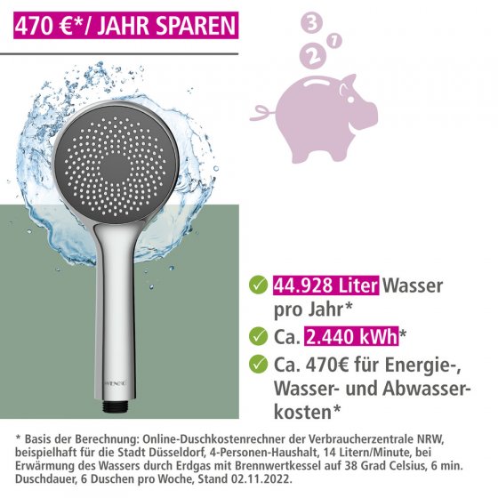 Duschkopf Watersaving Ø 9,6 cm, mit Wasserspar-System 