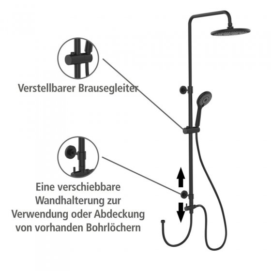 Duschsystem Watersaving Schwarz, bis zu 40 % Wasserersparnis 