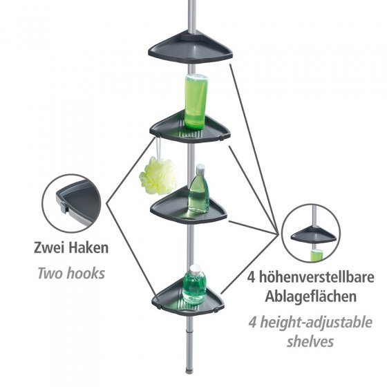 Teleskop Duschecke Compact Silber, mit 4 Ablagen 