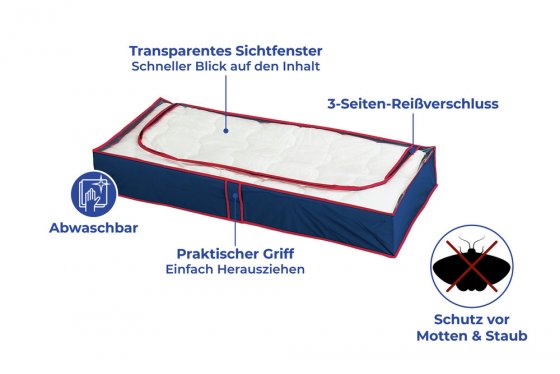 Unterbettkommode Blau-Rot 4er Set, Aufbewahrungskommoden für Saisontextilien 