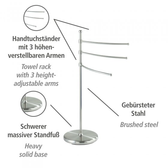 Handtuchständer Mod. Adiamo mit 3 Armen, höhenverstellbare Handtucharme 