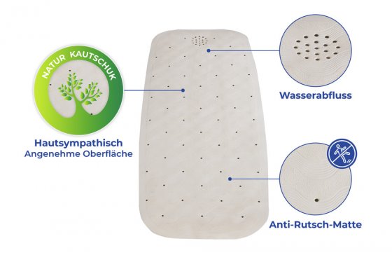 Wanneneinlage Mod. Natur-Kautschuk Beige, 37 x 90 cm