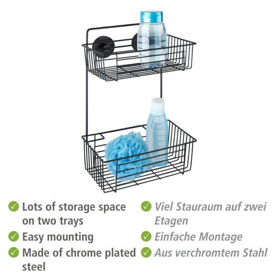 Vacuum-Loc® Wandregal 2 Etagen Mod. Bari Schwarz, Befestigen ohne bohren 