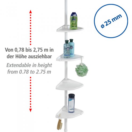 Teleskop Duschecke Compact Weiß, mit 4 Ablagen 