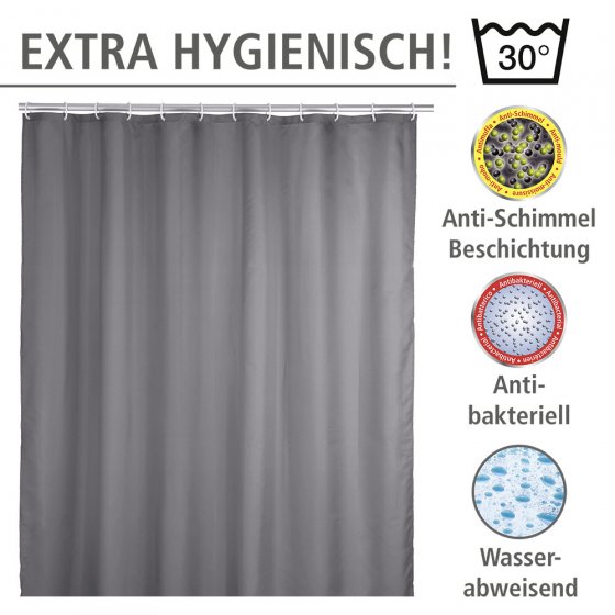 Anti-Schimmel Duschvorhang Uni Grey, Textil (Polyester), 180 x 200 cm, waschbar