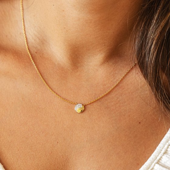 Kette 925 Silber vergoldet Yin & Yang Zirkonia 