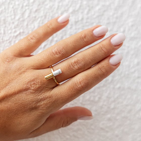 Ring 925/- Sterling Silber vergoldet Howlith 