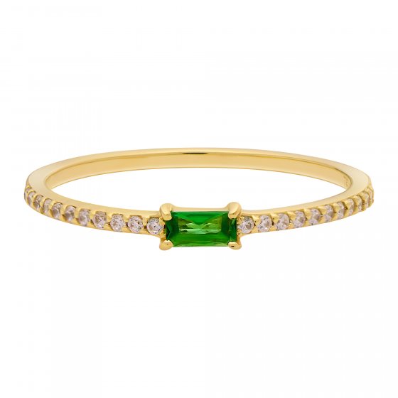 Ring 925 Silber vergoldet Baguette Stein grün 
