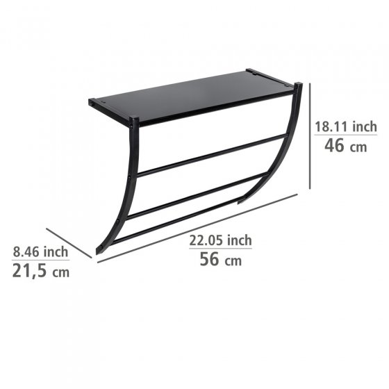 Wandregal Mod. Tarderia Schwarz, Ablage aus Glas 