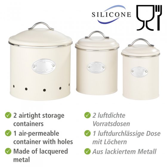 Aufbewahrungsdosen Mod. Nero Set, 3-teilig, Beige, Vorratsdosen im Retro-Design 