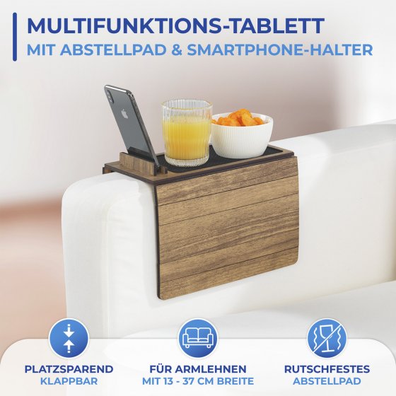 Multifunktions-Sofa-Tablett, mit Smartphone- und Tablethalterung 