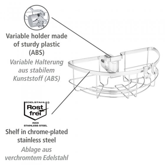 Duschstangencaddy Mod. Floresta Rund, Anbringung ohne Bohren und Schrauben 