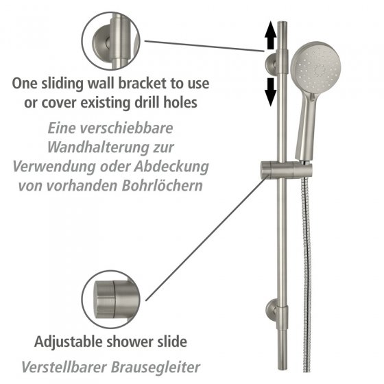 Brauseset Mod. Young Edelstahl gebürstet, Länge Stange: 66 cm 