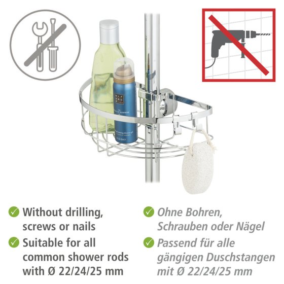Duschstangencaddy Mod. Floresta Rund, Anbringung ohne Bohren und Schrauben 