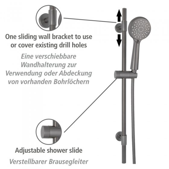 Brauseset Mod. Young Gunmetal Grey, Länge Stange: 66 cm 